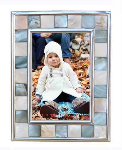 Silver Plate Picture Frame 5x7 Mother of Pearl 5 by 7 Photo Frame Mosaic Glass Tabletop Frame (Grey+ White,1pc)