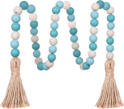 Meplait Wood Bead Garland, 39in Farmhouse Beads with Tassels for Tiered Tray Decor