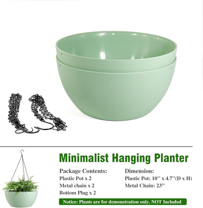 WSMKSZ 10 inch Hanging Planters for Outdoor Indoor Plants with Drainage Holes and Chain, 2 Pack Round Hanging Flower Pots for Garden Home Porch Decor, Black