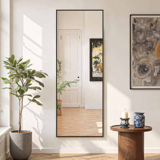 Mirror Full Length 64"x21" Full Body Floor Mirror with Stand, Shatterproof Glass, Aluminum Alloy Frame, Free Standing Wall Mounted or Leaning Arched Mirrors for Bedroom Living Room Entryway