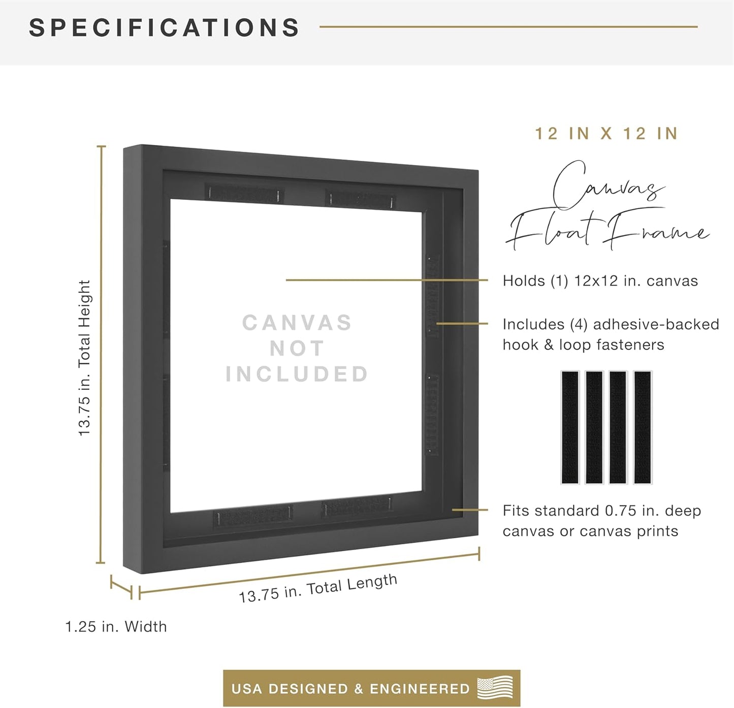 MCS Canvas Float Frames 8x10 Frame, Black Frame for Finished Canvases, Vertical & Horizontal Wall Hanging Frame with Adhesive for Canvas Paintings (1-Pack)