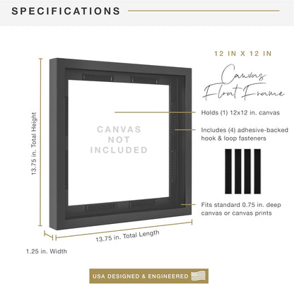 MCS Canvas Float Frames 8x10 Frame, Black Frame for Finished Canvases, Vertical & Horizontal Wall Hanging Frame with Adhesive for Canvas Paintings (1-Pack)