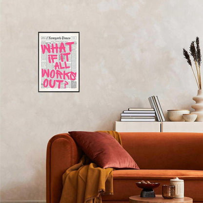 Retro Black And White Newspaper Poster What If It All Works Out Canvas Wall Art Positive Affirming Quote Minimalist Prints Painting For Home Bedroom Dorm Wall Decor 12x16in Unframed