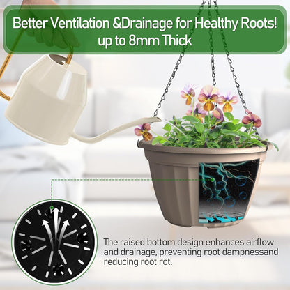 FGstyle Hanging Planters 10 Inch, 4 Pcs Self Watering Pots for Indoor Plants,Plastic Hanging Basket with Soil Elevator and 20" Chain for Home Garden Porch Balcony Patio Decor(Black)