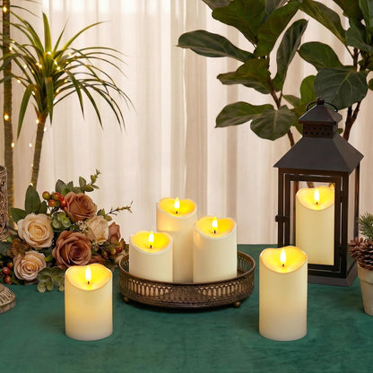 Homemory 6"x3" Outdoor Waterproof Flameless Candles, LED Candles, Battery Operated Candles with Remote and Timers, Electric Fake Plastic Pillar Candles, Ivory White, Set of 2