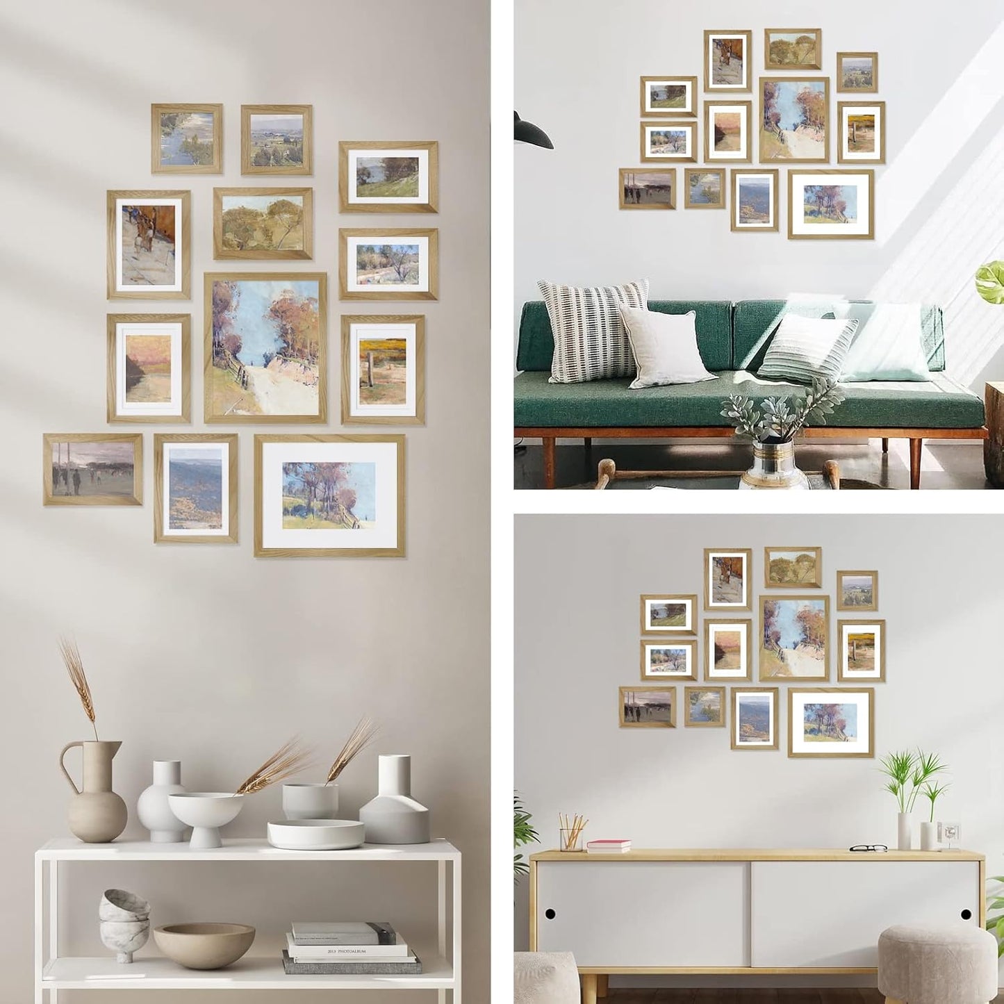 Egofine Picture Frame Set 12 Pack, Picture Frames Collage Wall Decor with Two 11x14, Two 8x10, Four 5x7, Four 4x6 for Wall and Tabletop, Made of Solid Wood, Covered by Plexiglass, Natural Wood