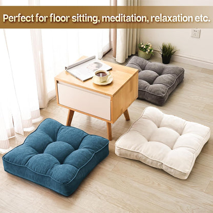 1 MIDDLE ONE Floor Pillow Set of 2, Memory Foam Floor Cushions for Adults, Large Meditation Pillow for Sitting, 22 x 22 Inches (Square | Grey)
