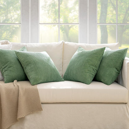MIULEE Boho Farmhouse Sage Green Throw Pillow Covers 18x18 Inch Set of 4 Mordern Nordic Cushion Covers Soft Corduroy Spring Home Decor for Couch Bed Sofa Living Room Forest Green
