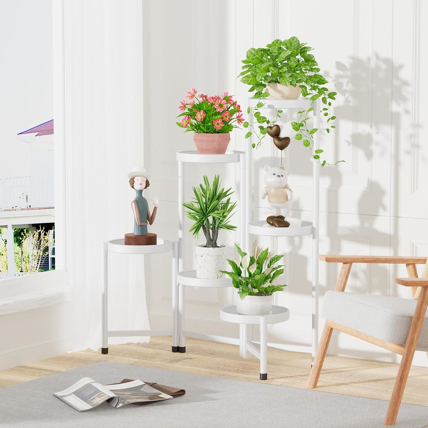 iDavosic.ly Plant Stand Indoor Outdoor, 5 Tier Corner Metal Flower Display Holder Shelf, Folding Tall Orchid Rack for Patio Balcony Porch Garden Living Room House, Black