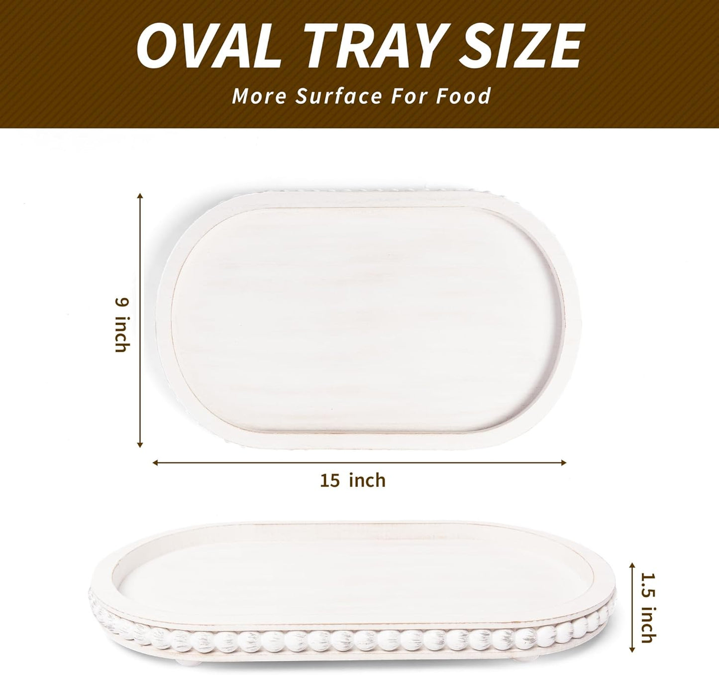 HPC Decor 12in Round Wood Tray - White, Distressed, Farmhouse Rustic - Decorative Tray for Living Room, Coffee Table, Kitchen Table or Farmhouse Serving Tray