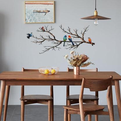 Metal Birds Wall Art, Metal Vivid Birds on Branch Silhouette Wall Decor Black Leaves with Bird Outdoor Hanging Wall Sculpture for Home Balcony Garden(Large)