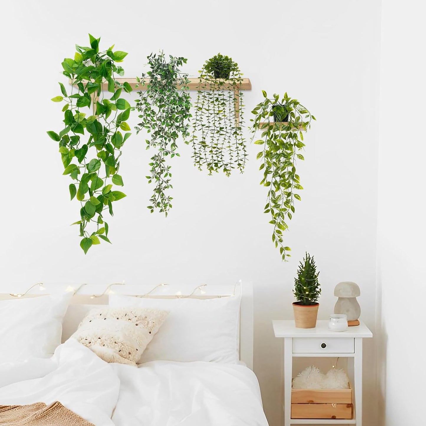 BLEUM CADE Fake Hanging Plants, 2pcs Artificial Pothos Vines Greenery for Wall Home Living Room Office Indoor Outdoor Decor (No Baskets)