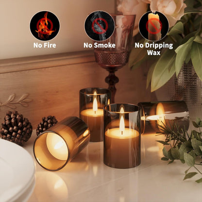 VIODAIM 12Pack Flickering Flameless LED Candles with Timer, Battery Powered - Small Pillar & Votive, Clear (2"X3")