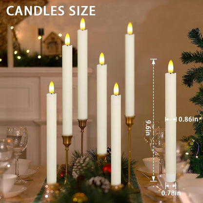 KSWING Upgraded Real Wax Short LED Flameless Taper Candles with Remote, 6 PCS White Candlesticks Battery Operated 3D Flickering - 6" Realistic Fake Candle Sticks for Home/Wedding/Fireplace Xmas Decor