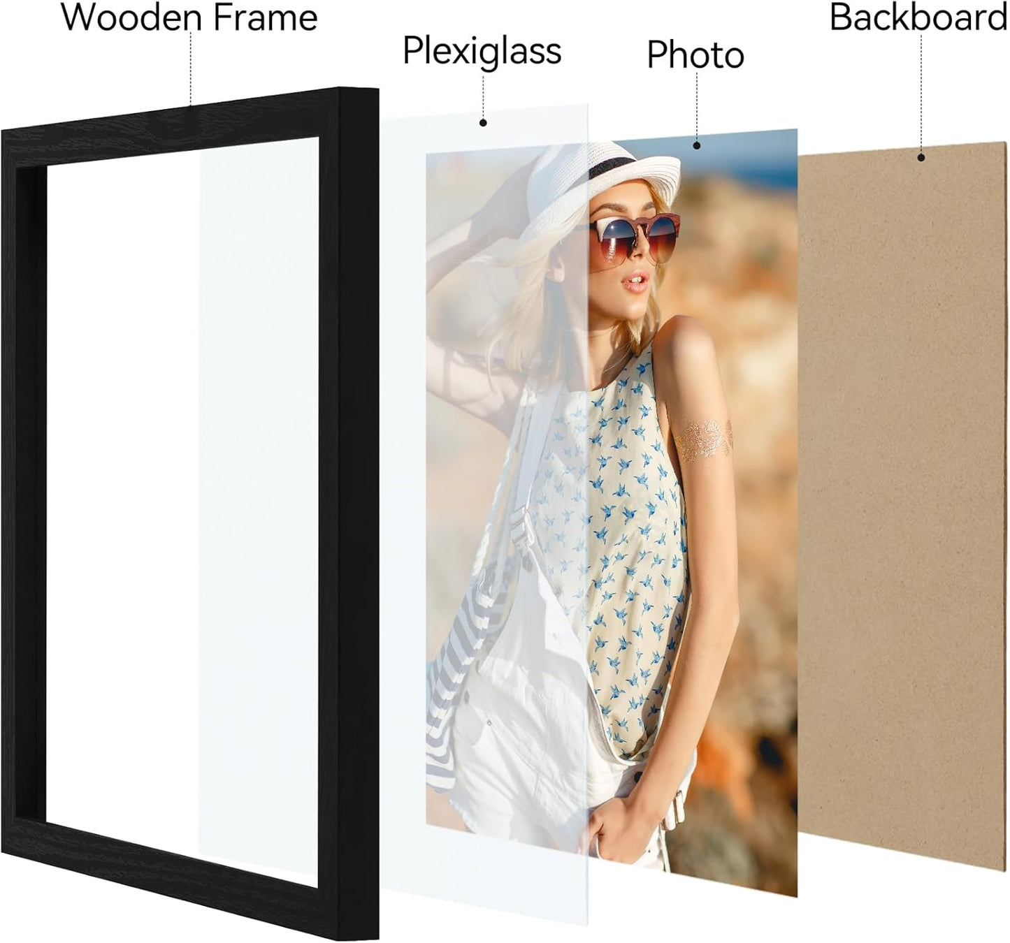 Vittanly 11x14 Picture Frame, Display Pictures 8x10 with Mat or 11x14 without Mat, Photo Frame for Wall Mounting, Black, 1 Pack - Colors A