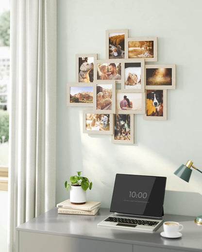 SONGMICS 4x6 Picture Frames Collage Wall Decor, 12-Pack Photo Collage Frame, Multi Picture Frame Set with Glass Front, Assembly Required, Rustic Brown URPF022X01