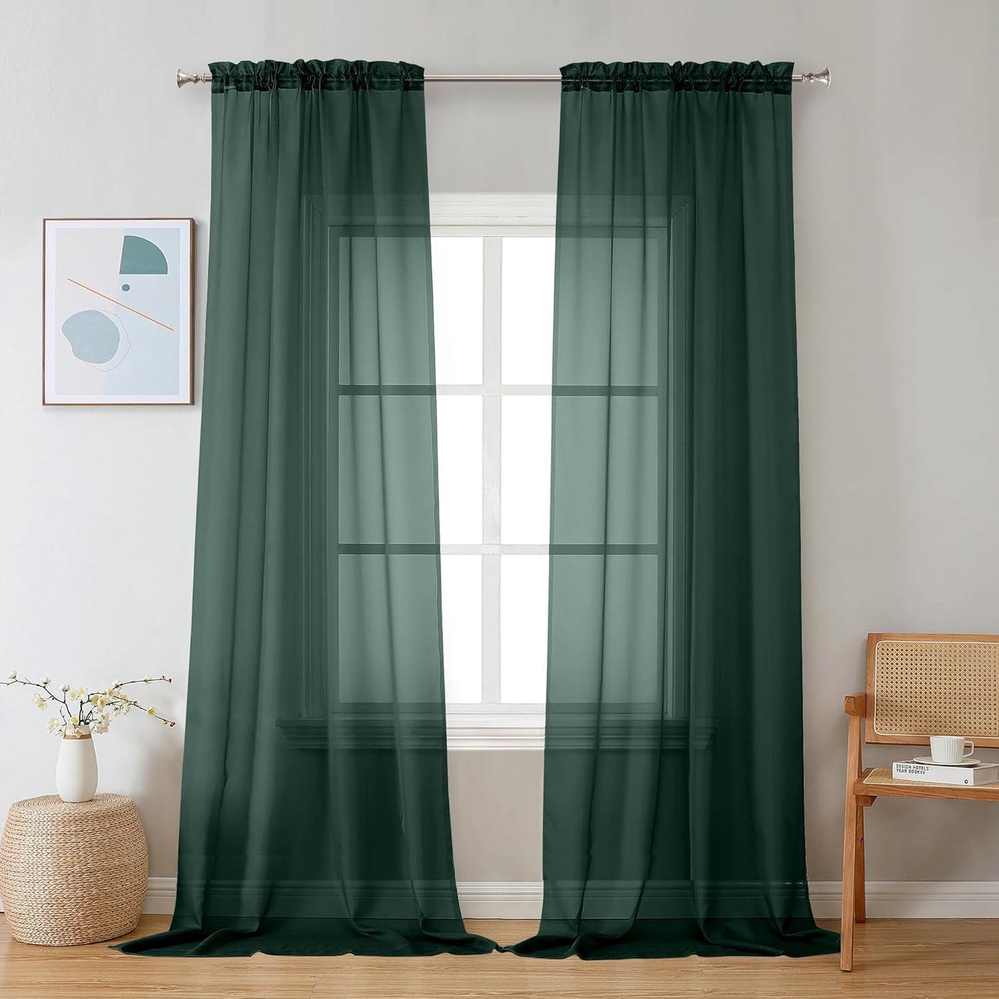 Chyhomenyc Sheer White Valances for Windows 2 Pack, Small Window Curtains for Living Room Bathroom Cafe Laundry Basement, Modern Top Dual Rod Pocket Voile Curtain, 42W x 14L inches, White - Colors B