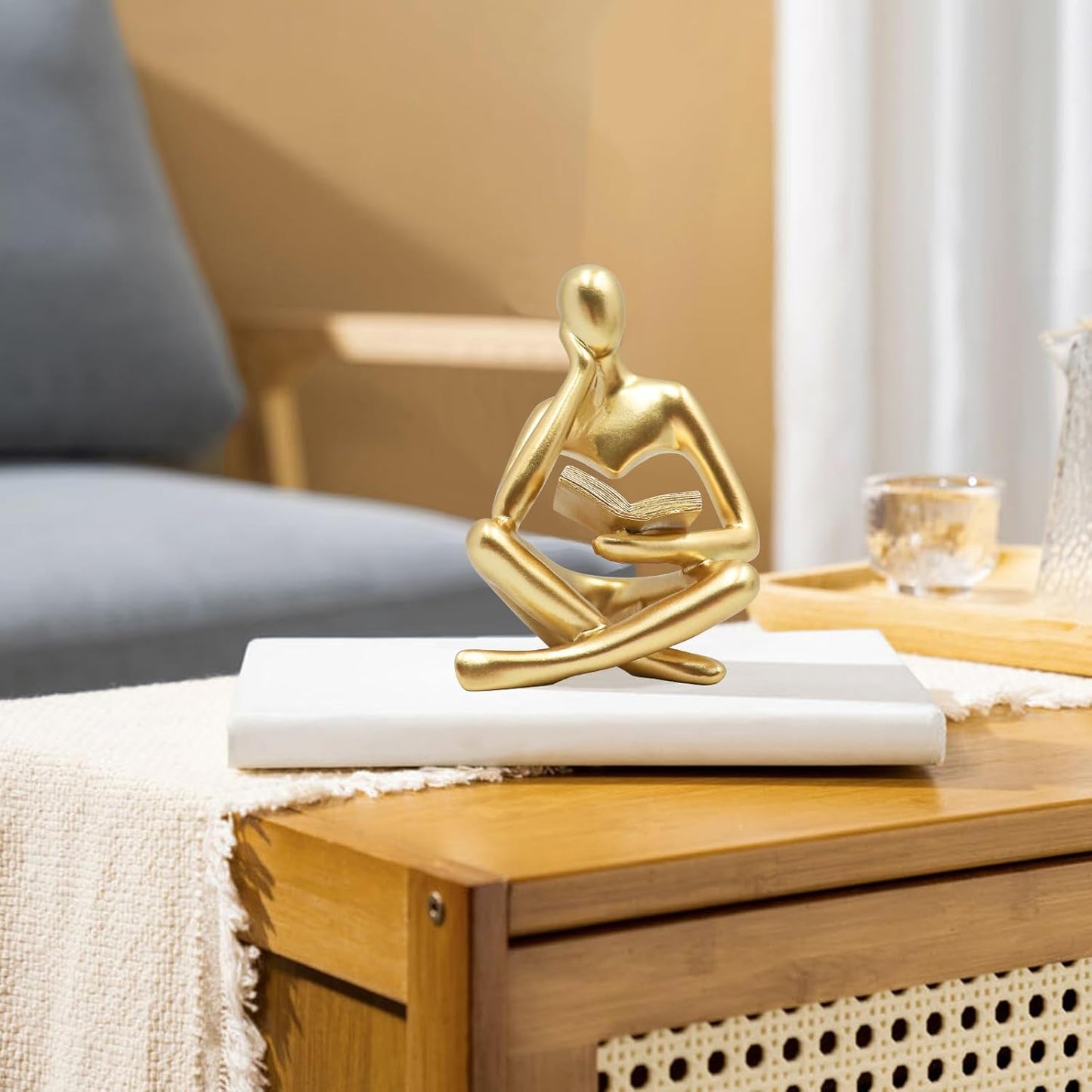 Jinkoozz Reading Women Statue, Thinker Sculptures, Abstract Art Ornament, Modern Aesthetic Figurine Decoration, Suitable for Home Living Room Bedroom Office Shelf Table Desk Bookshelf Decor
