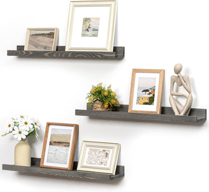 FLYJOE Picture Ledge Shelf, Floating Shelves Set of 2, Solid Pine Wood 55'' Long Large Nursery Book Shelves for Toys Storage, Kids Bookshelf for Living Room Bedroom Decor Books Photo Frames, Walnut