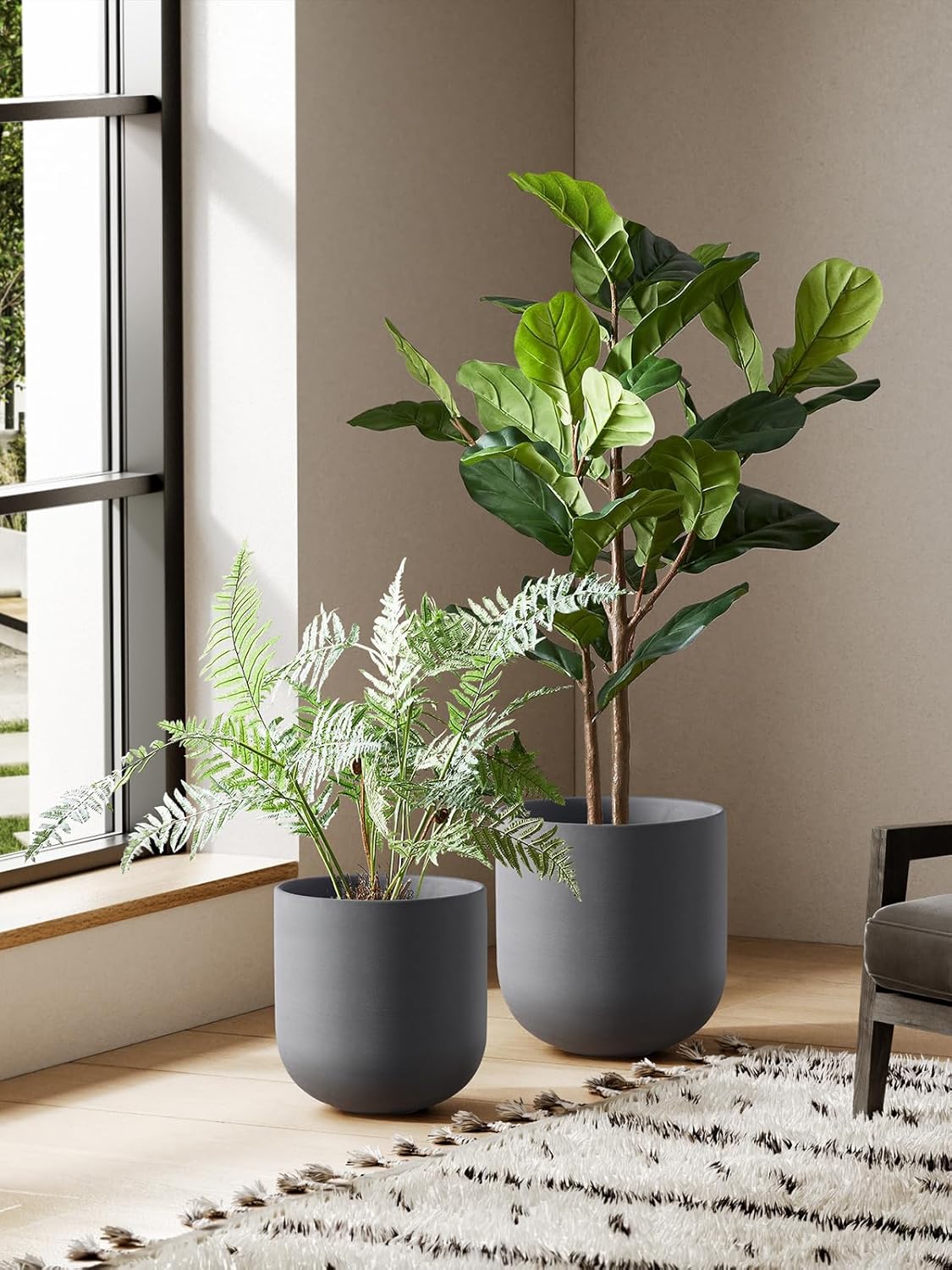 LE TAUCI 12 Inch Pots for Plants, Ceramic Large Planters for Indoor Plants, Indoor Plant Pots for Home Garden Patio Office, Planter Pots with Drainage Hole and Rubber Plug, Neutral Gray