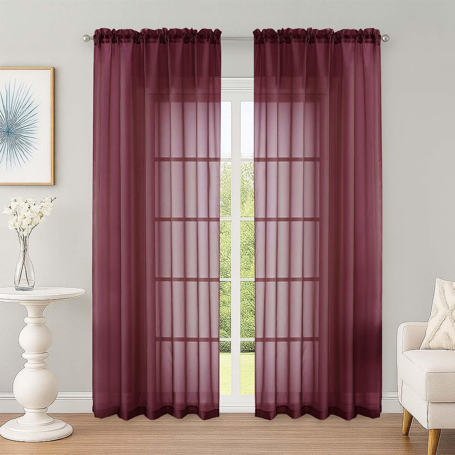 OWENIE Sheer Curtains 84 inches Long 2 Panels Set for Living Room/Bedroom, Rod Pocket Voile Sheer Panel Drapes, White, 2pcs, Each 42" W x 84" L - Colors A