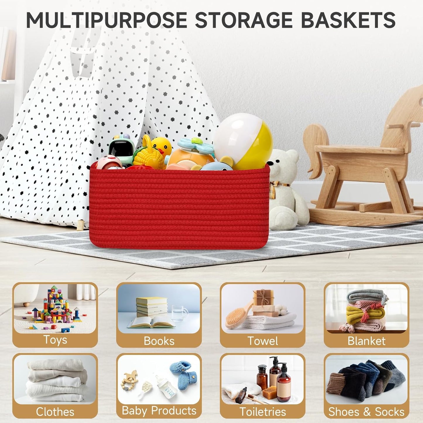 3-Pack Small Storage Baskets for Organizing | Woven Shelf Toy Basket | Rope Baskets for Gifts Empty | Closet Organizer Bins with Handles | Cube Decorative Box | 11.8×7.8×5.1” | Mixed brown