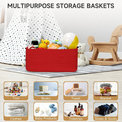 3-Pack Small Storage Baskets for Organizing | Woven Shelf Toy Basket | Rope Baskets for Gifts Empty | Closet Organizer Bins with Handles | Cube Decorative Box | 11.8×7.8×5.1” | Mixed brown