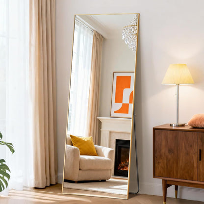 DUMOS Arched Full Length Mirror with Stand 64"x21" Floor Standing Aluminum Frame for Bedroom Body Hanging Leaning Modern Simple Home Decor Shatter-proorf Nano Glass Wall Living Room Cloakroom Black