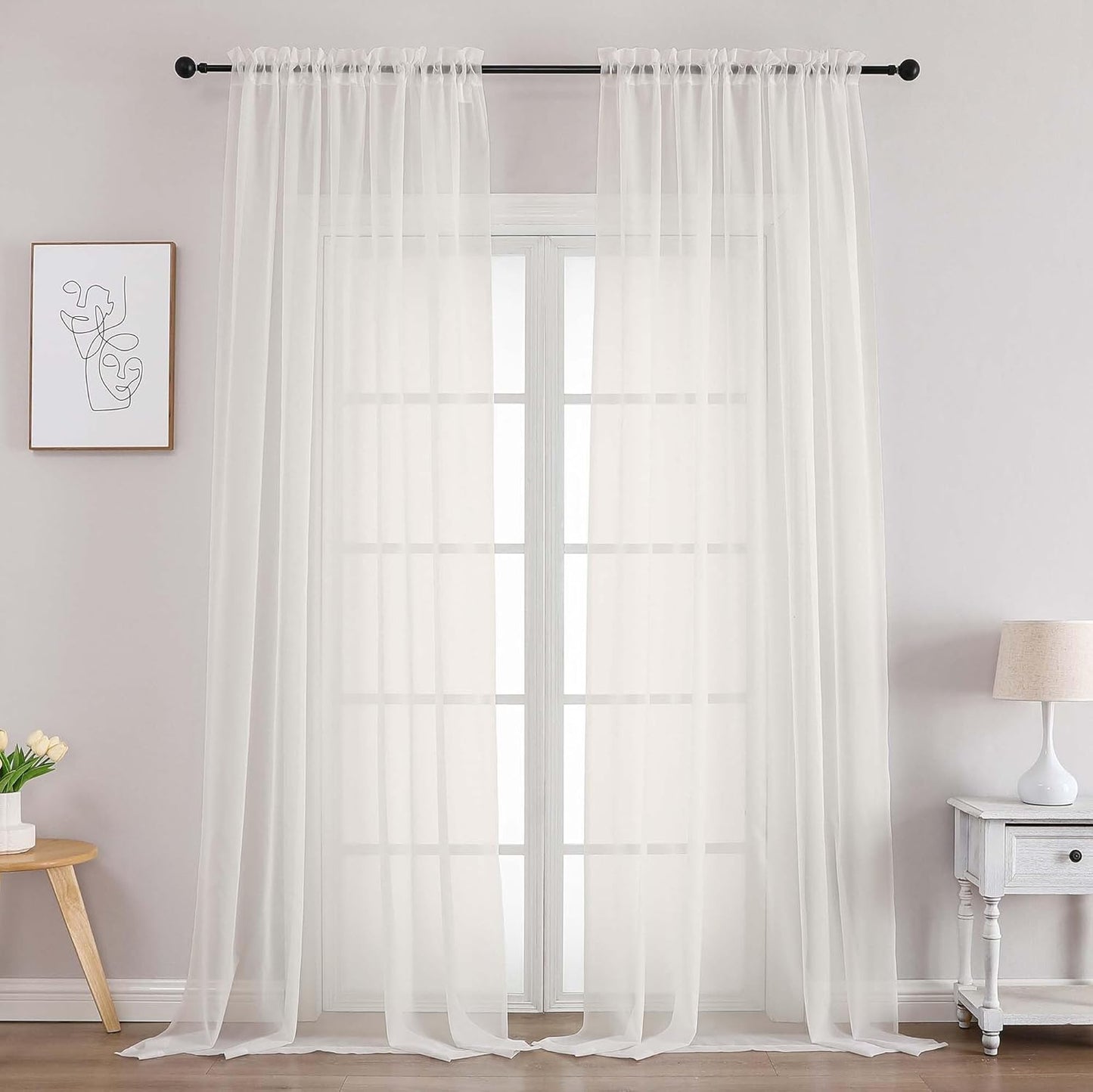 Chyhomenyc Sheer White Valances for Windows 2 Pack, Small Window Curtains for Living Room Bathroom Cafe Laundry Basement, Modern Top Dual Rod Pocket Voile Curtain, 42W x 14L inches, White - Colors C