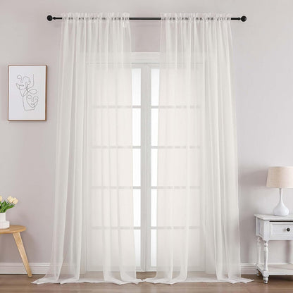 Chyhomenyc Sheer White Valances for Windows 2 Pack, Small Window Curtains for Living Room Bathroom Cafe Laundry Basement, Modern Top Dual Rod Pocket Voile Curtain, 42W x 14L inches, White - Colors C