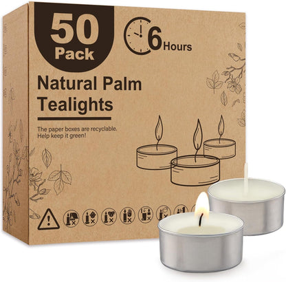 Ashlux Unscented Palm Tea Lights Candles 100 Pack Bulk, 4.5 Hours Long Burning White Tea Lights,Non-Paraffin, Smokeless, Mini Tealight Votive Candles for Wedding, Christmas Lights, Party, Christmas