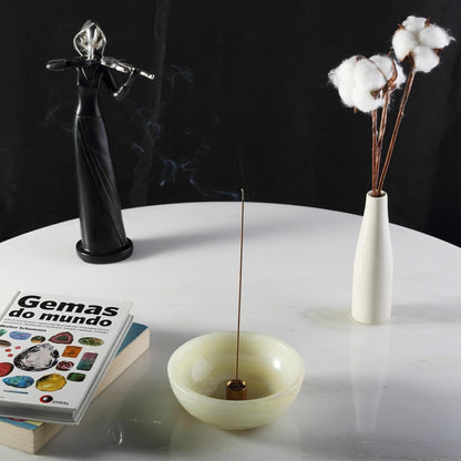 Koville Italian Travertine Incense Holder, 6" Incense Holders for Sticks, Sturdy Incense Burner Ash Catcher, Ideal for Meditation, Relaxing, Easy to Clean