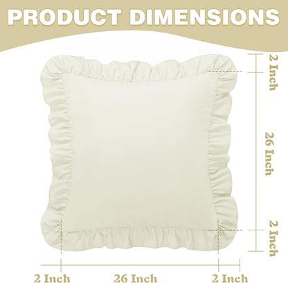 KKJIAF Ruffle Pillow Cases 26x26 Inches, White Square Ruffled Pillow Covers Set of 2, Microfiber Wrinkle Resistant Pillow Shams with Envelope Closure for Sofa Bed Living Room