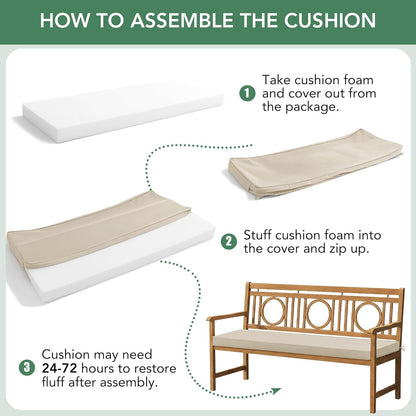 Summsun Outdoor Bench Cushion: Waterproof and Fade Resistant Patio Furniture Cushions - Non-Slip Bench Pad Cushion with Removable Cover for Garden Swing Porch Sofa Settee, 48 x 18 x 3 Inch, Black