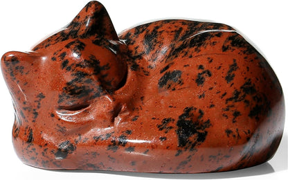 YATOJUZI 2" Cat Decors Statue Opal Moonstones Crystals Opalite Sleeping Cats Gemstone Hand-Carved Cute Animal Figurines Home Office Desk Decor Stocking Stuffers Cat Themed Ornaments Gifts for Women