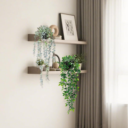 Clearain 1pcs Fake Hanging Plants, Artificial Small Potted Plants, Mini Faux Succulent Plant for Indoor Outdoor Aesthetic Office Living Room Shelf Home Decor (Eucalyptus leaves-1pcs)