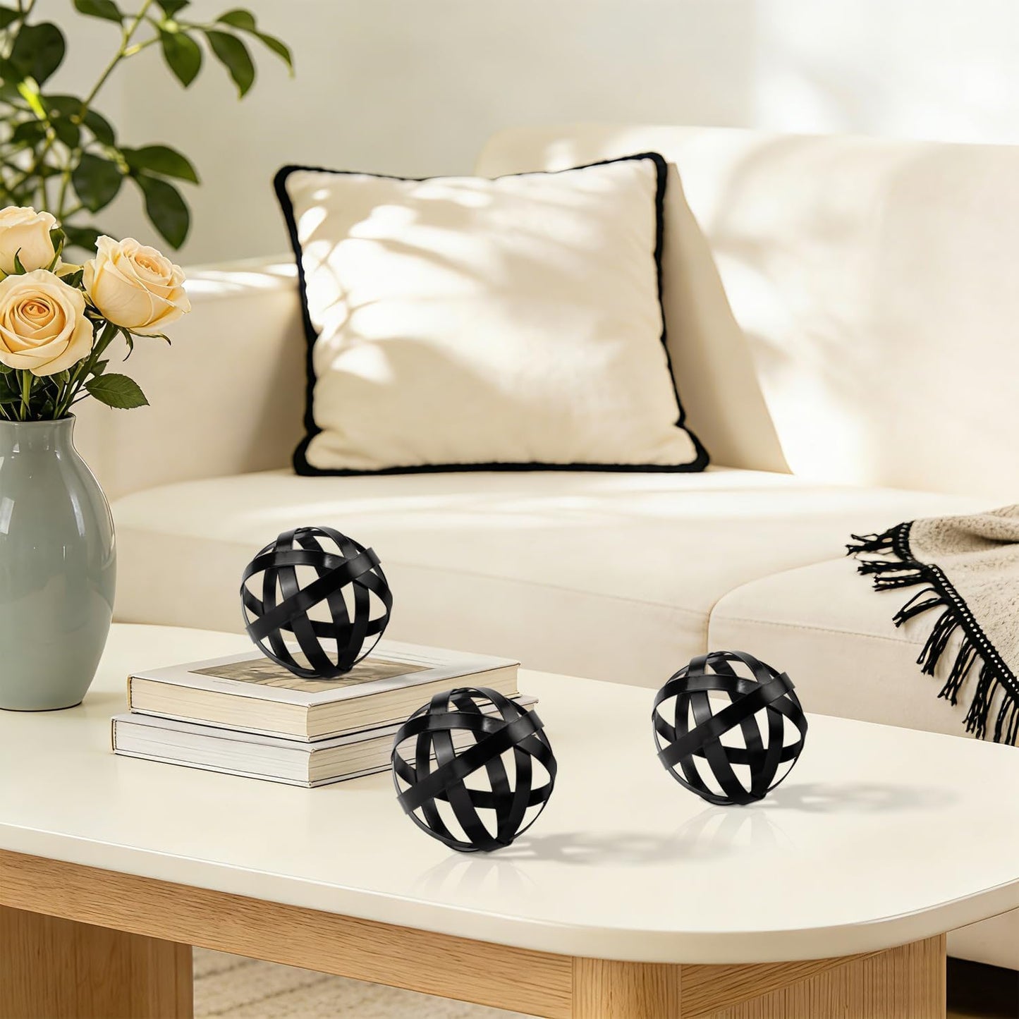 Kesywale 3.3 Inch Decorative Spheres Set of 3, Metal Band Decorative Balls Orbs Metal Spheres Home Decor Accents Dining Table Centerpieces for Living Room Bedroom Kitchen Office Coffee Table (Blue)