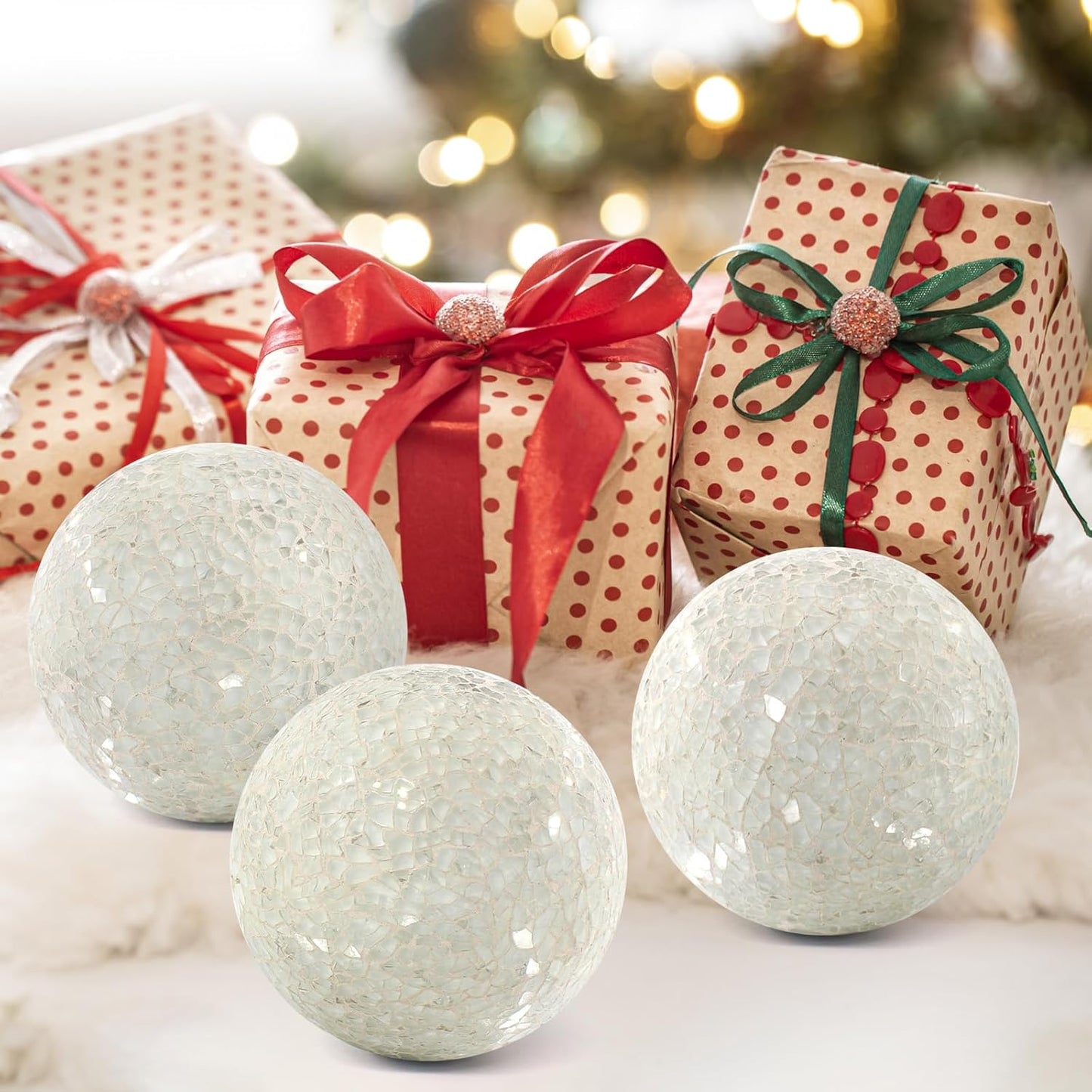 3Pcs Mosaic Glass Orbs Decorative Balls Set 8.5cm/3.35inch Blue Sphere Wedding Party Home Decor Table Centerpiece