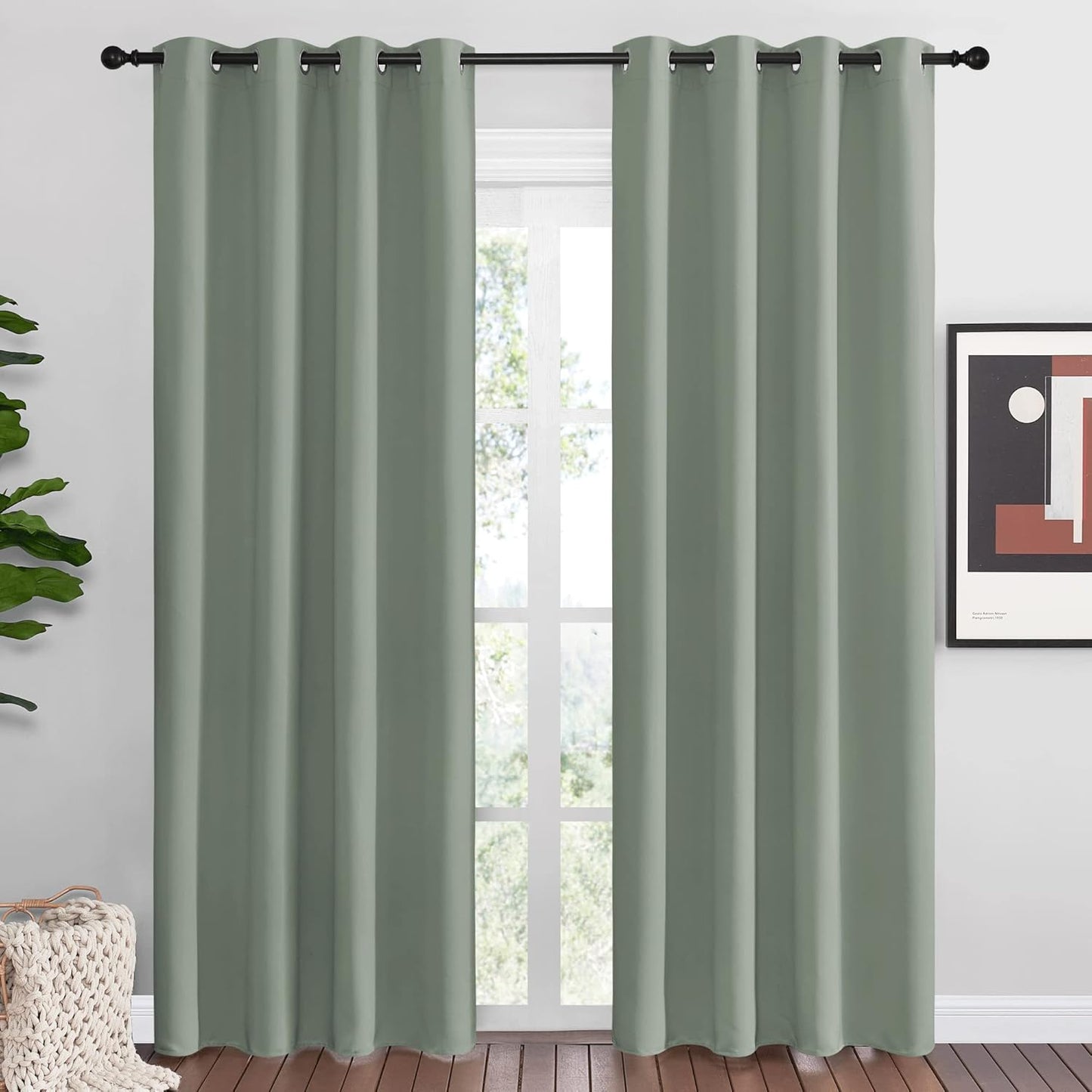 NICETOWN Halloween Pitch Black Solid Thermal Insulated Grommet Blackout Curtains/Drapes for Bedroom Window (2 Panels, 42 inches Wide by 63 inches Long, Black) - Colors B