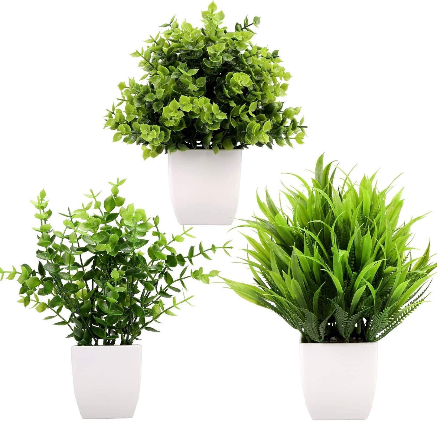 GREENTIME 4 Pack Fake Plants in Black Pot Mini Artificial Eucalyptus Potted Plant Small Faux Grass Greenery Potted for Indoor Home Office Farmhouse Bathroom Table Decoration