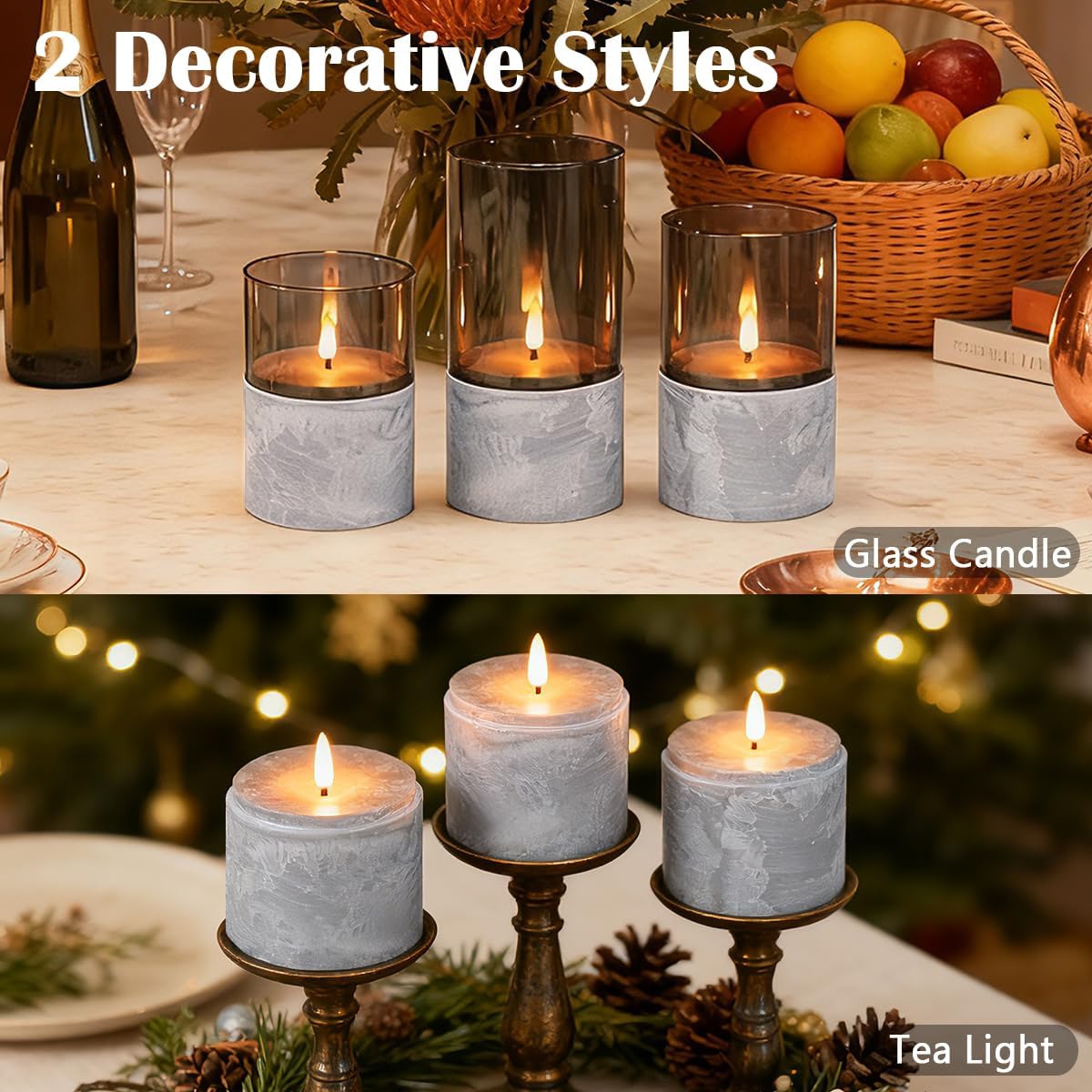 Rechargeable Flameless Glass Pillar Candles–Gifts for Women,–Set of 3, Realistic Flickering LED Light,Remote & Timer, Ideal for Living Room, Bedroom & Festival Wedding Home Party Decor