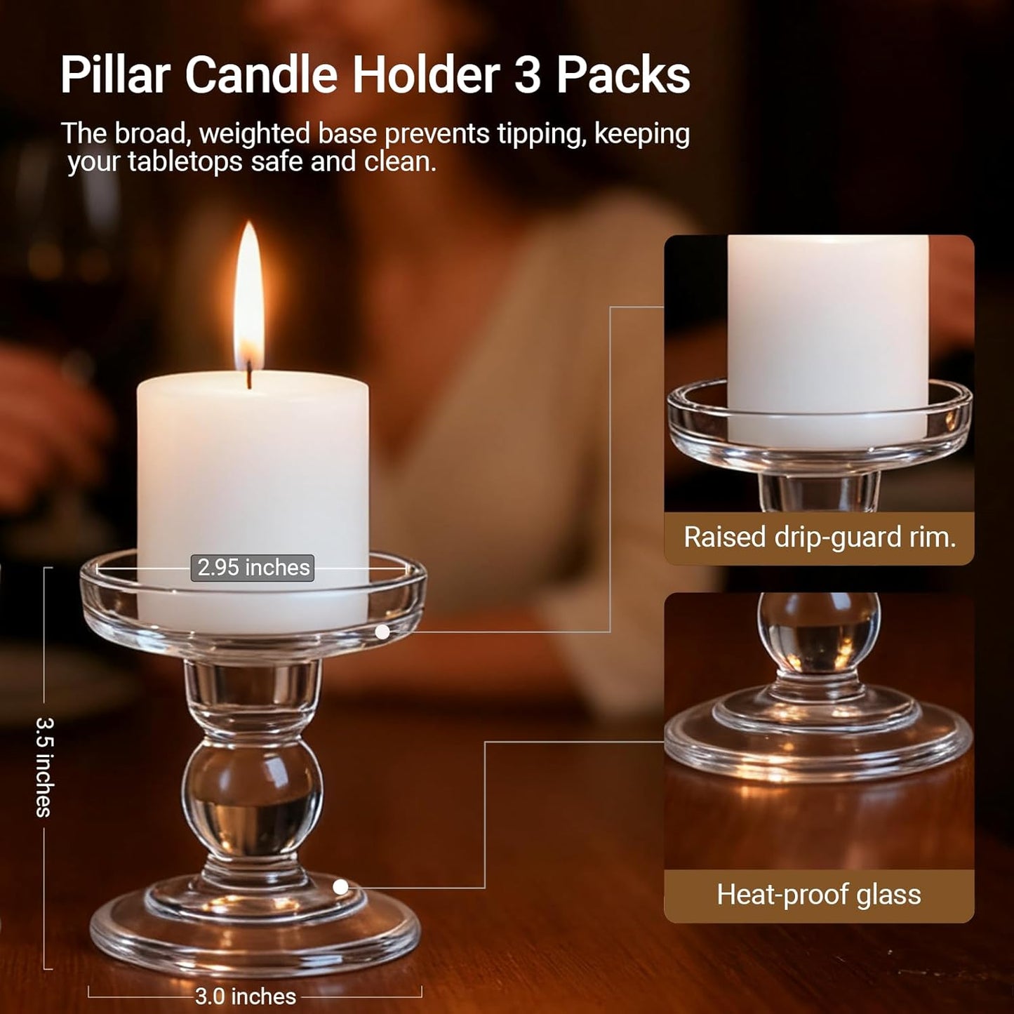 Glass Candle Holders for Pillar Candle, Unity Candle Holder Set of 3 for Wedding Ceremony Set, Candlestick Holder for Table or Home Decoration