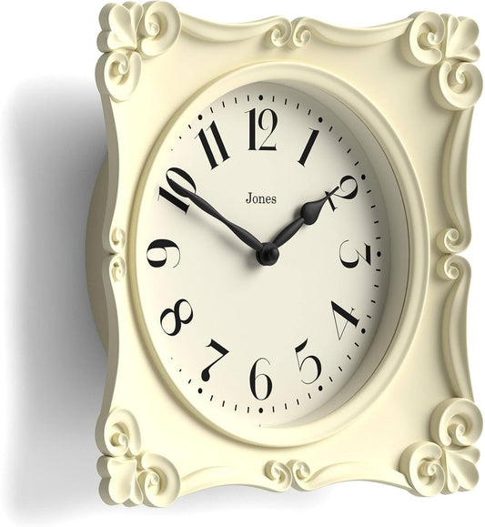 JONES CLOCKS® Rialto Wall Clock | Ornate Vintage Style Square Clock | 10 inch | Sage Green | Ideal for The Living Room or Bedroom