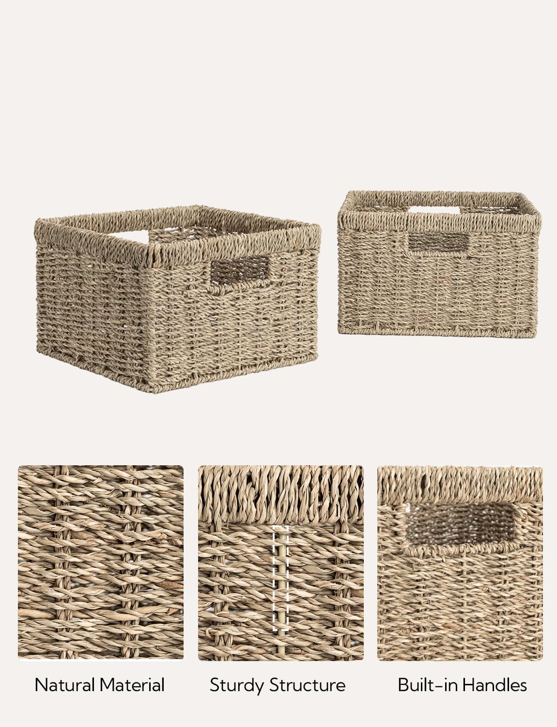 StorageWorks Wicker Basket, Baskets for Organizing, Storage Basket with Built-in Handles, Water Hyacinth Shelves (Medium 2-Pack, Natural Hyacinth)