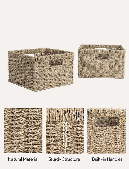 StorageWorks Wicker Basket, Baskets for Organizing, Storage Basket with Built-in Handles, Water Hyacinth Shelves (Medium 2-Pack, Natural Hyacinth)