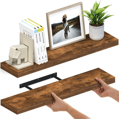 Ballucci Floating Shelves for Wall, 48" Wood Wall Shelf Set of 2, with Invisible Brackets for Bathroom, Living Room, Bedroom, Kitchen, Nursery, 8" Deep, Black