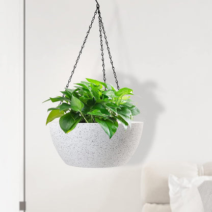WSMKSZ 10 inch Hanging Planters for Outdoor Indoor Plants with Drainage Holes and Chain, 2 Pack Round Hanging Flower Pots for Garden Home Porch Decor, Black