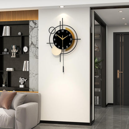 Wall Clock for Living Room Decor Decorative Wall Clock with Pendulum Silent Quartz Battery Operated Black Metal Large Clock for Dining Room,Kitchen,Home,Bathroom,Bedroom,13.8x21.3 in