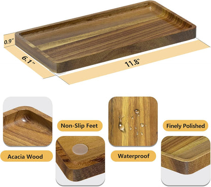Bathroom Vanity Tray for Countertop - Bamboo Organizer Tray for Dresser Tops, Toilet, Perfume Small Decorative Tray Wood Tray for Home Decoration 11.81” L x 6.1” W x 0.79” H Black