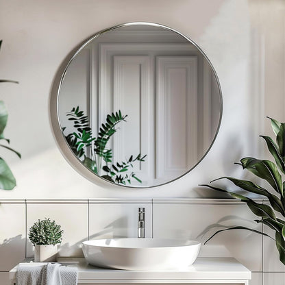 Sunniry Black Round Mirror, Round Mirror 24 inch, Black Circle Mirrors Matte Metal Frame, Wall Mounted Mirrors for Living Room, Bathroom, Wall, Entryway.